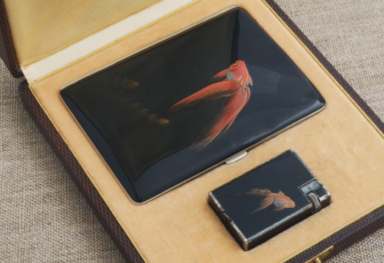 Dunhill - Namiki matching Set (cigarette case & lighter) with goldfishes